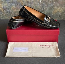 Salvatore Ferragamo FLY Loafers BLACK Sz 7.5 Patent Leather Vintage Patentcalf
