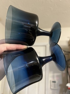 Vintage Denby Arabesque Blue Ice MCM Glass Sweden set of 2 