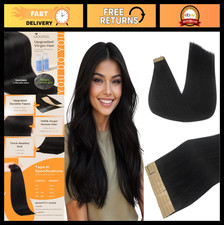 20" Jet Black Tape-In Hair Extensions, 50g 20pcs, Seamless Real Remy Straight Ha
