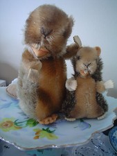 Steiff Mohair Vintage cute Mother and Baby Beavers good condition