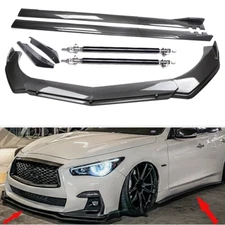 Carbon Fiber Front Bumper Lip Spoiler & Side Skirt For INFINITI Q50 Q60 Q70