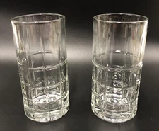 2 Anchor Hocking Clear Manchester Tartan Plaid Tumbler Highball Ice Tea Glass