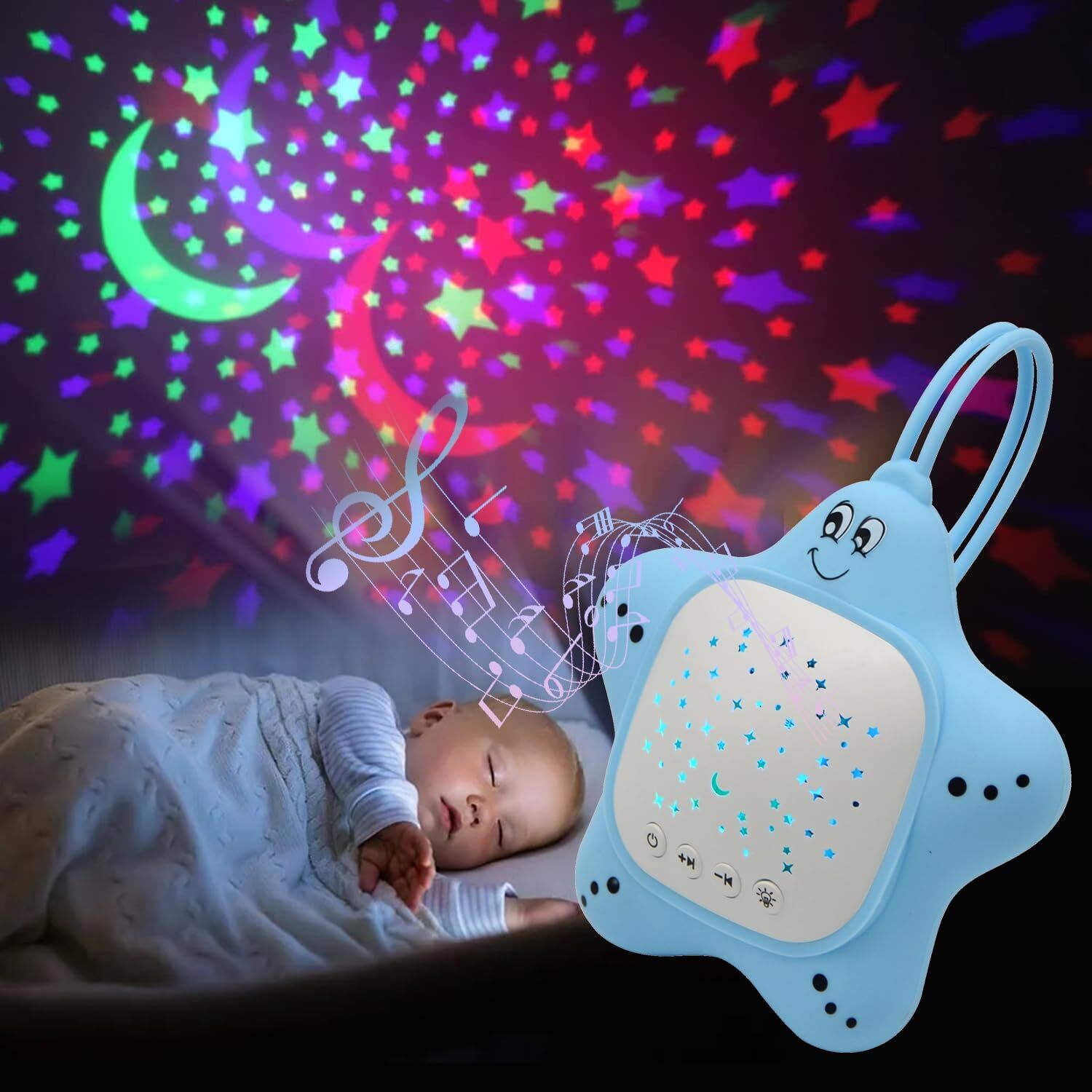 Portable Baby White Noise Sound Machine, Rechargeable Soother with Blue-image
