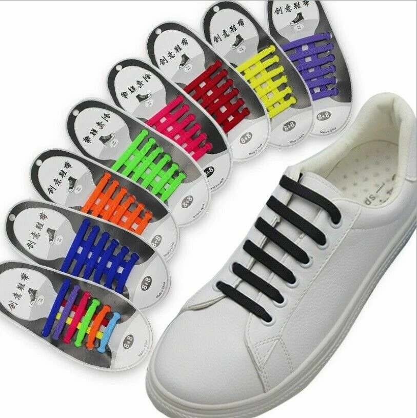 16Pcs Easy No Tie Shoelaces Elastic Silicone Flat Lazy Shoe Lace Strings  Adult