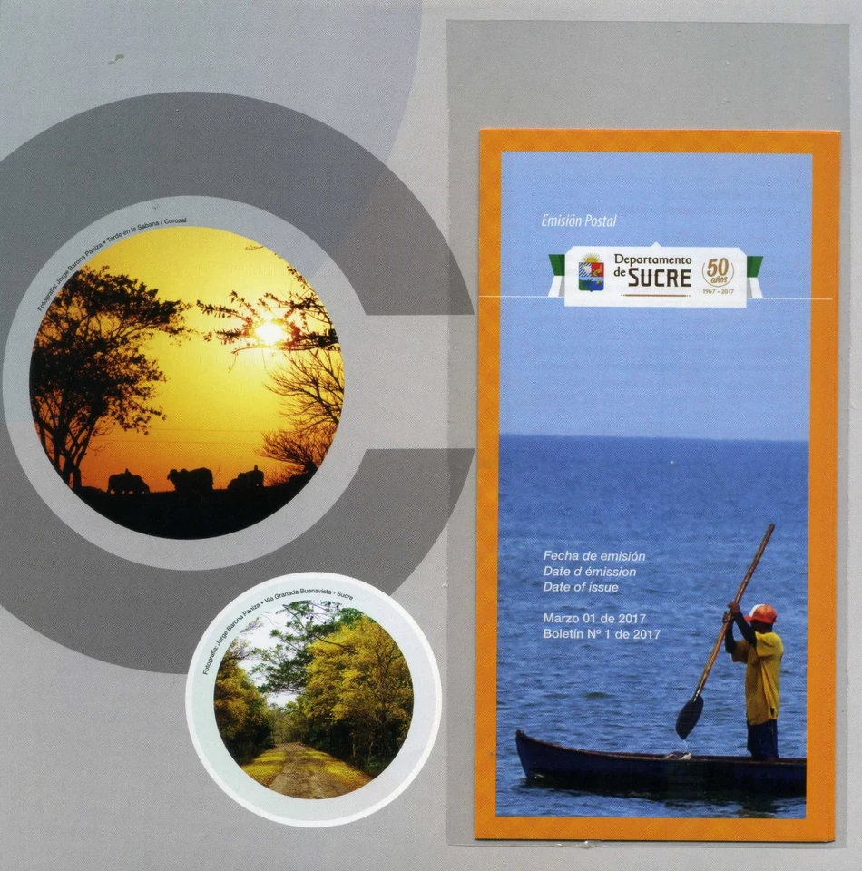 DEPARTAMENTO DE SUCRE,-50th ANNIV.  ''carpeta''  Stamps -COVER F.D.C.  2017 - Image 3 of 4
