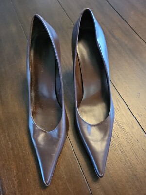Maripe Brown Leather Heels Pointed Toe Size Shoes