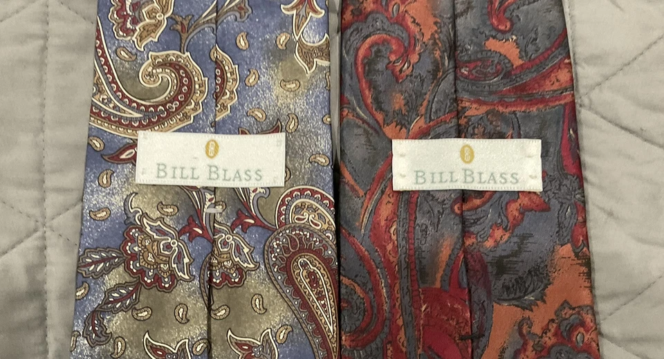 "Lote de 2 - Corbatas Bill Blass 100 % seda ver fotos gris óxido 56"" azul 53""" Foto 3 de 3