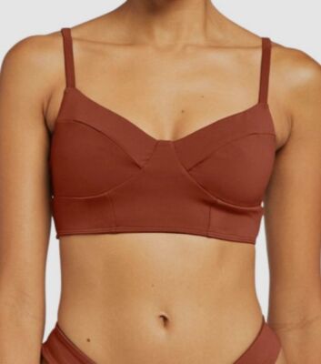 $185 Vitamin A Women's Brown Solid Emmi Bralette Bikini Top Swimwear Size L/10