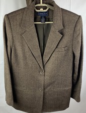 Vintage Tweed Houndstooth Suit Set Brown Blazer Skirt Academia Preppy Womens 10