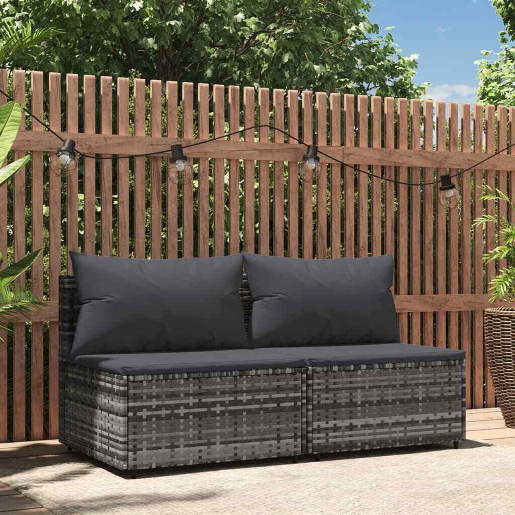 vidaXL Divani Centrali da Giardino 2pz Polyrattan Grigio con Cuscini