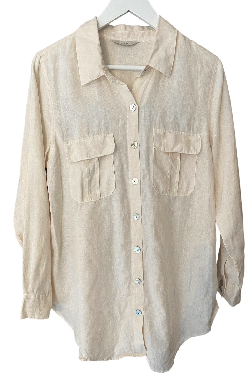 Blusa túnica Top Soft Surroundings 100 % lino botón delantero para mujer talla L