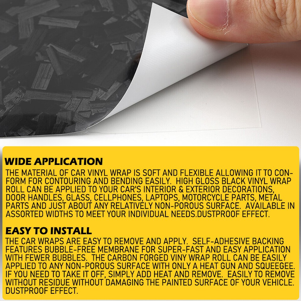 24K Forged Chopped Fiber Carbon Gloss Black Car Vinyl Wrap Sticker ...