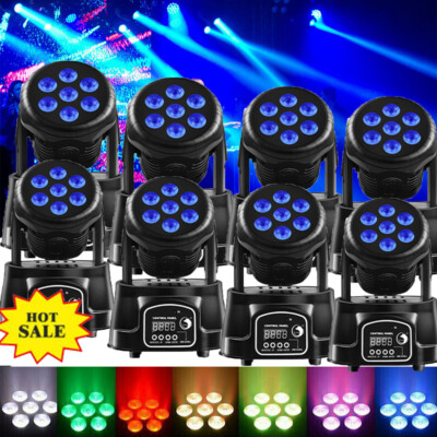 8pcs RGBW 7LED Moving Head Stage Lighting DJ DMX Beam Bar Disco Club Party Light