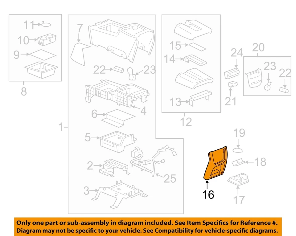 Used Front Lower Center Console fits: 2014 Gmc Yukon xl 1500 floor exc. Denali F Foto 3 de 4