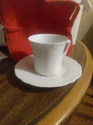 Tirschenreuth BARONESSE White Flat Cup Saucer Embossed All White MINT from 1838