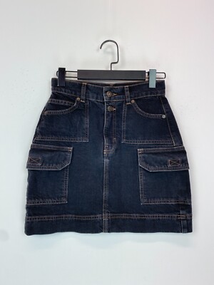 Topshop Black Denim Utility Cargo Mini Skirt Pockets Casual New