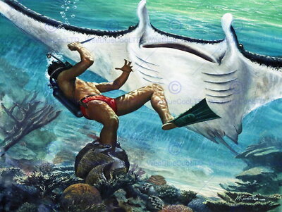 85285 PULP FICTION ILLUSTRATION GIANT STING RAY DIVER Decor Wall Print Poster