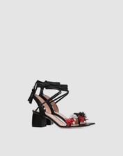 $889 Rojo Valentino Mujeres Cuero Negro Envolvente Sandalia Tacones Zapatos EU 38 US 8