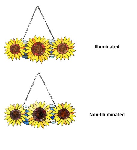 Panel de ventana de vitral girasoles floral naturaleza atrapasol estilo Tiffany - Imagen 4 de 5
