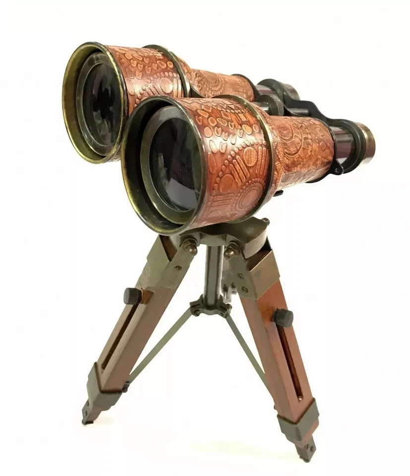 Antiguo Telescopio Marino Binocular de Latón con Trípode Estilo Mesa de Pie Regalo Foto 2 de 4