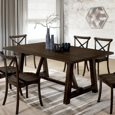 Transitional Dining Room Set Table Metal X Cross Back Chairs Solid Wood 7 Piece Ebay