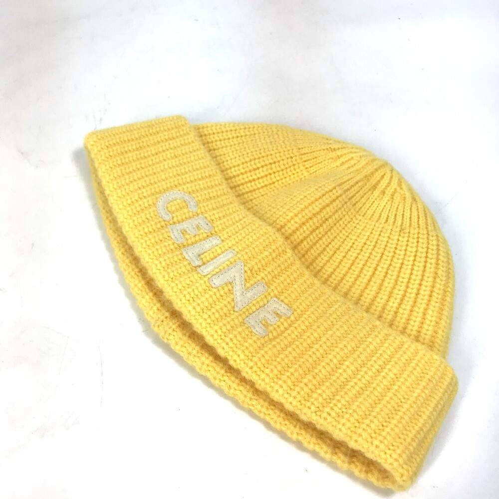 CELINE 2A61W535Q Logo embroidery Beanie Knit hat wool yellow CELINE 2A61W535Q Logo embroidery Beanie Knit hat wool yellow