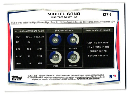 2014 Bowman Draft Miguel Sano #CTP-2 Chrome Top Prospects - Picture 2 of 2