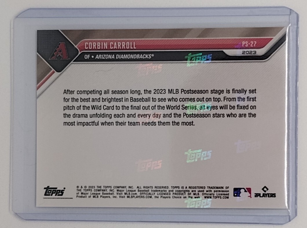 Rc Card Back 2023 Topps Now Stars Of The Postseason Corbin Carroll RC D-Backs #PS-27 ...