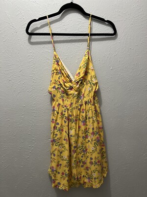 Lush Floral Yellow Sleeveless Spaghetti Strap Tie Back Romper Size S NWT