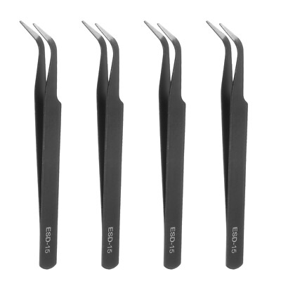 4Pcs Precision Tweezers Set ESD-15 Curved Anti-Static Craft Tweezers Kit