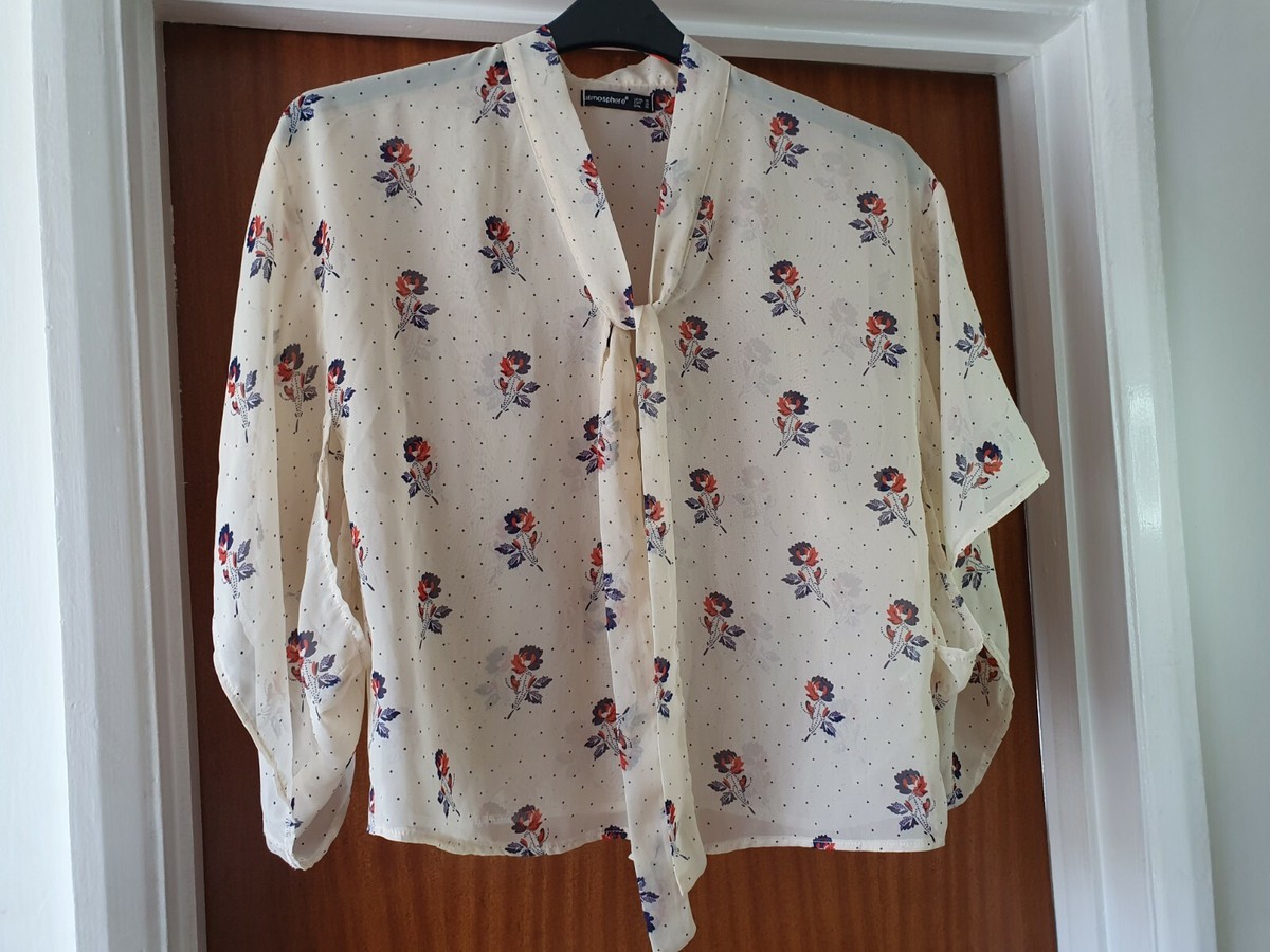 Chemisier/débardeur Femme Transparent à Fleurs Primark - Taille 16, Beige, Manches Courtes, Occasion Très Bon état