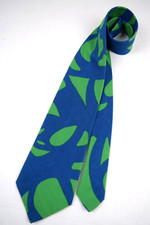 Neck Tie VTG 60s The Crimson Shop Mod Lime Blue Canvas Like Wide Tie 54" x 4.25"