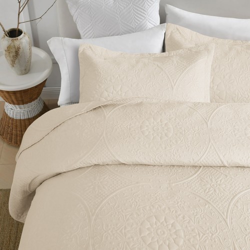 3 Piece Ultrasonic Quilted Bedspread Queen King Size Embossed Coverlet Bed Throw - Picture 85 of 155