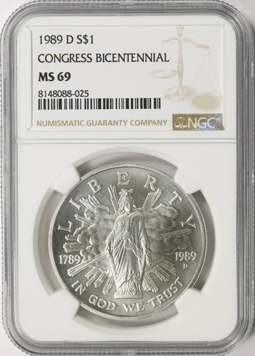 1989-D $1 Congress Bicentennial Silver Dollar Commemorative NGC MS69