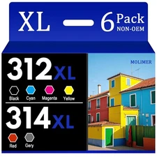 6 Pack 312XL 314XL Ink Cartridge For Epson Expression XP-15000 XP-8600 XP-8500