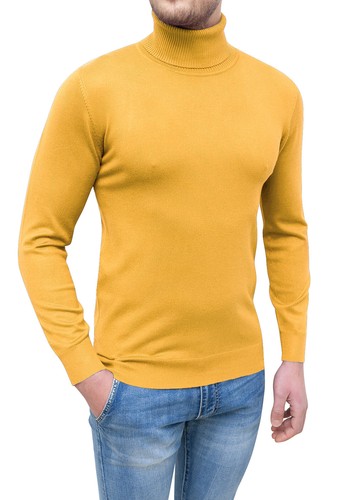 Maglione Dolcevita uomo Invernale giallo senape Pullover maglia collo alto  | eBay