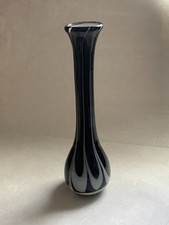 Tall Hand-Blown Art Glass Vase   Black  White Swirl   Modern Minimalist Decor