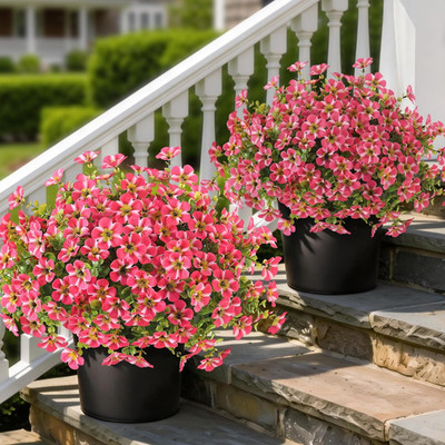 2 Set of Artificial Morning Glory & Eucalyptus Topiary Trees - Faux Silk Flower