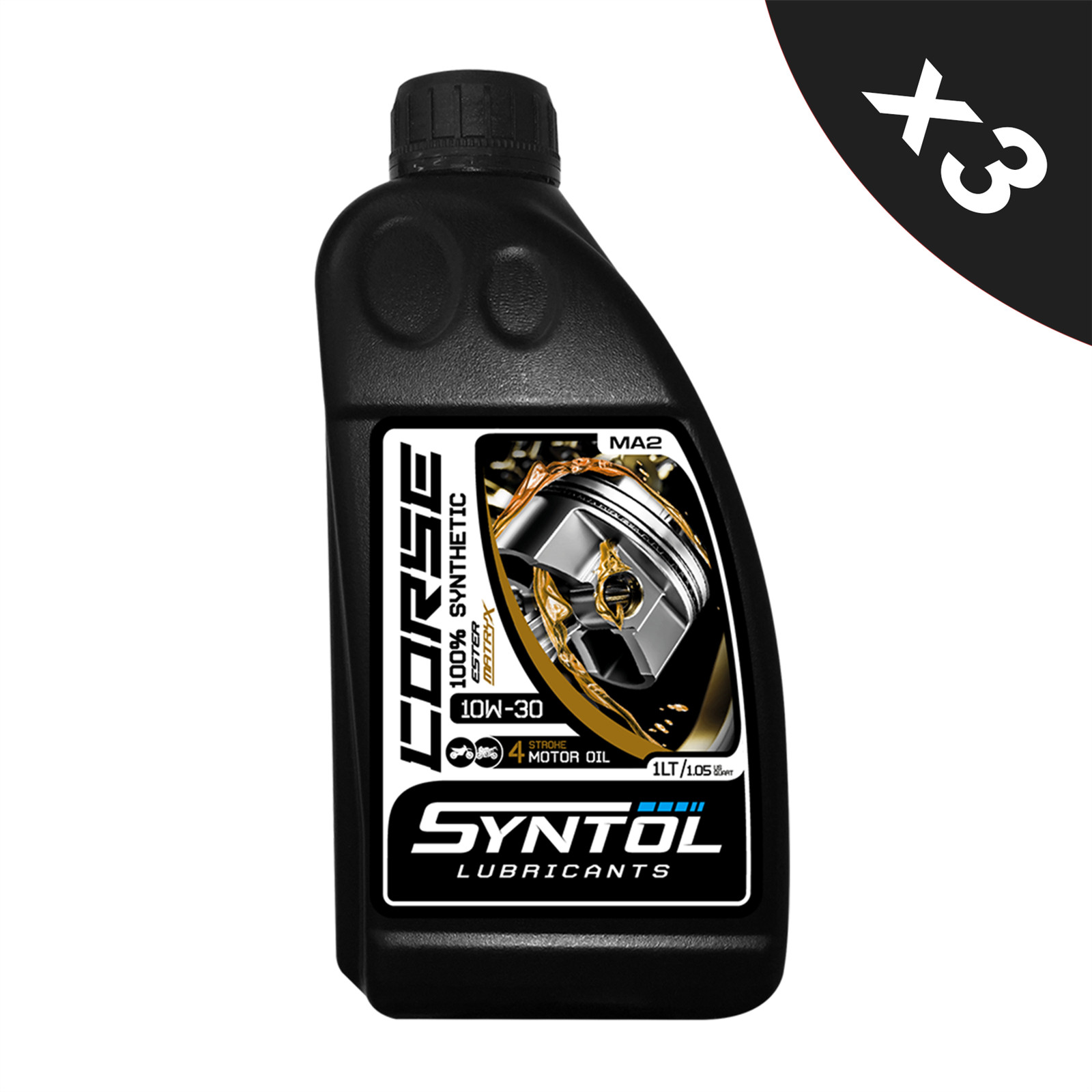 Syntol Corse 4T 10W-30 Motorcycle Fully Synthetic Engine Oil Jaso MA2/MA 3x1L