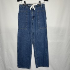 Vintage 90s Ralph Lauren Polo Logo Tape Jeans Wide Leg High Rise Dark Blue XS