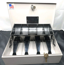 Vintage Buddy Products Metal Cash Coin Money Box with Keys 11.5" x 7.5"x 3.5"