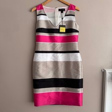 ST. JOHN Silk Striped V Neck Sleeveless Dress Size 6 New 895