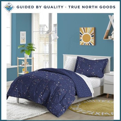 Kids 5-Piece Twin Bed Set with Super Soft Microfiber Comforter & Zodiac Theme
