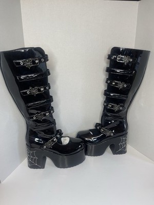 Demonia Camel -223 Platform Boots- High - Shine Gothic Statement | Size 40