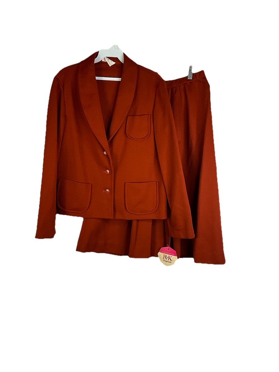 Deadstock Vintage 70s Womens 14 Knit Skirt Suit Blazer Set Pc