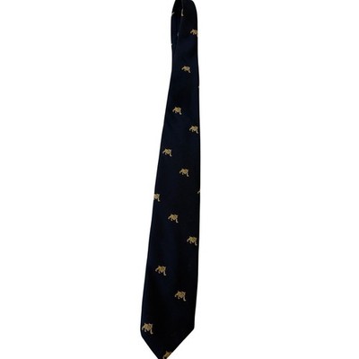 Vagabondo Mens Navy Blue Embroidered Bobcat Lynx Animal Pattern Necktie
