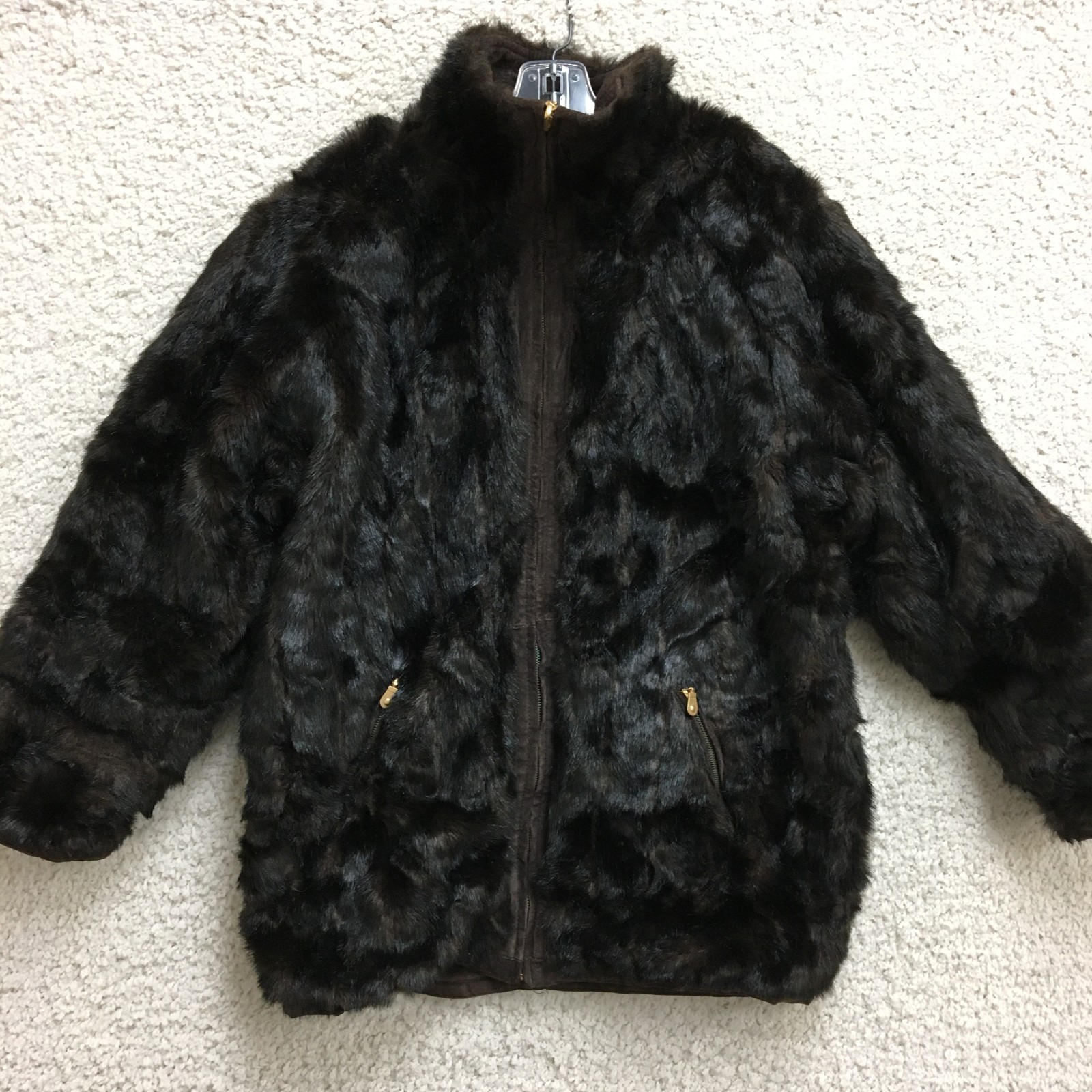 JLC Jacket Small Adult Brown Faux Fur Leather Full Zip Pockets Reversible Womens