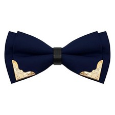 Bow Ties for Men Women Metal Gold Bowtie, Pre Tied Mens Bow Tie Navy Blue