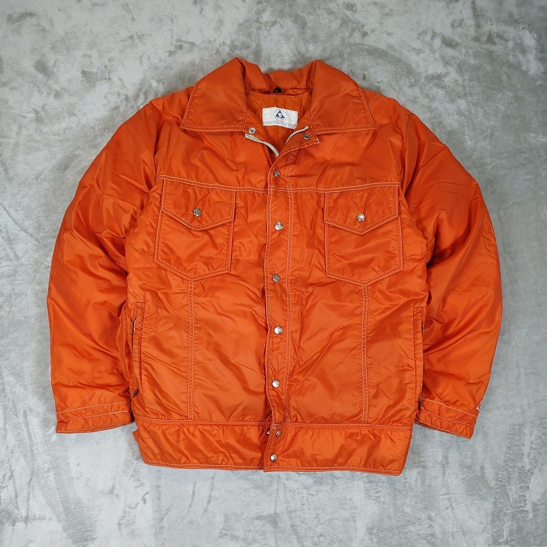 Vintage Gerry Goose Down Hunting Ski Jacket Orange 70s 80s USA mens Large