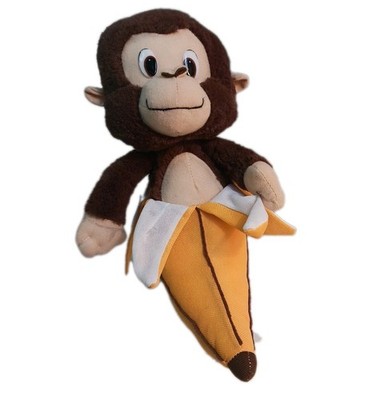 VTG Classic Toy Brown Monkey In Banana 10'' Plush Plastic Eyes Chimp Carnival 